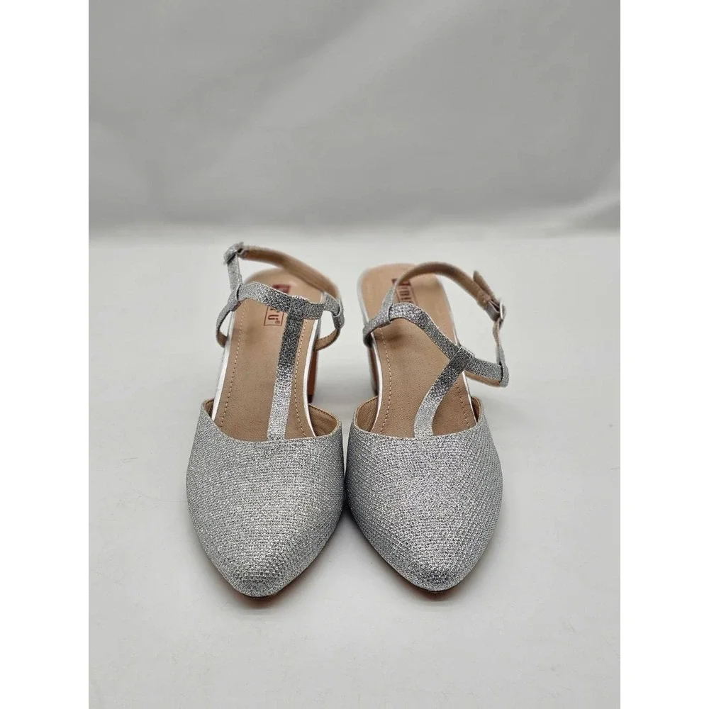 Women IDIFU Pumps Size 9 Silver Party Glitter Block Heel T-Strap HB 9